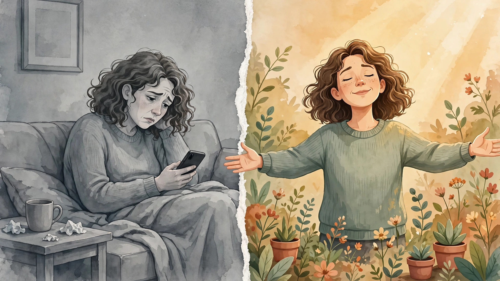 From exhaustion to renewal — a woman recovering from dopamine depletion